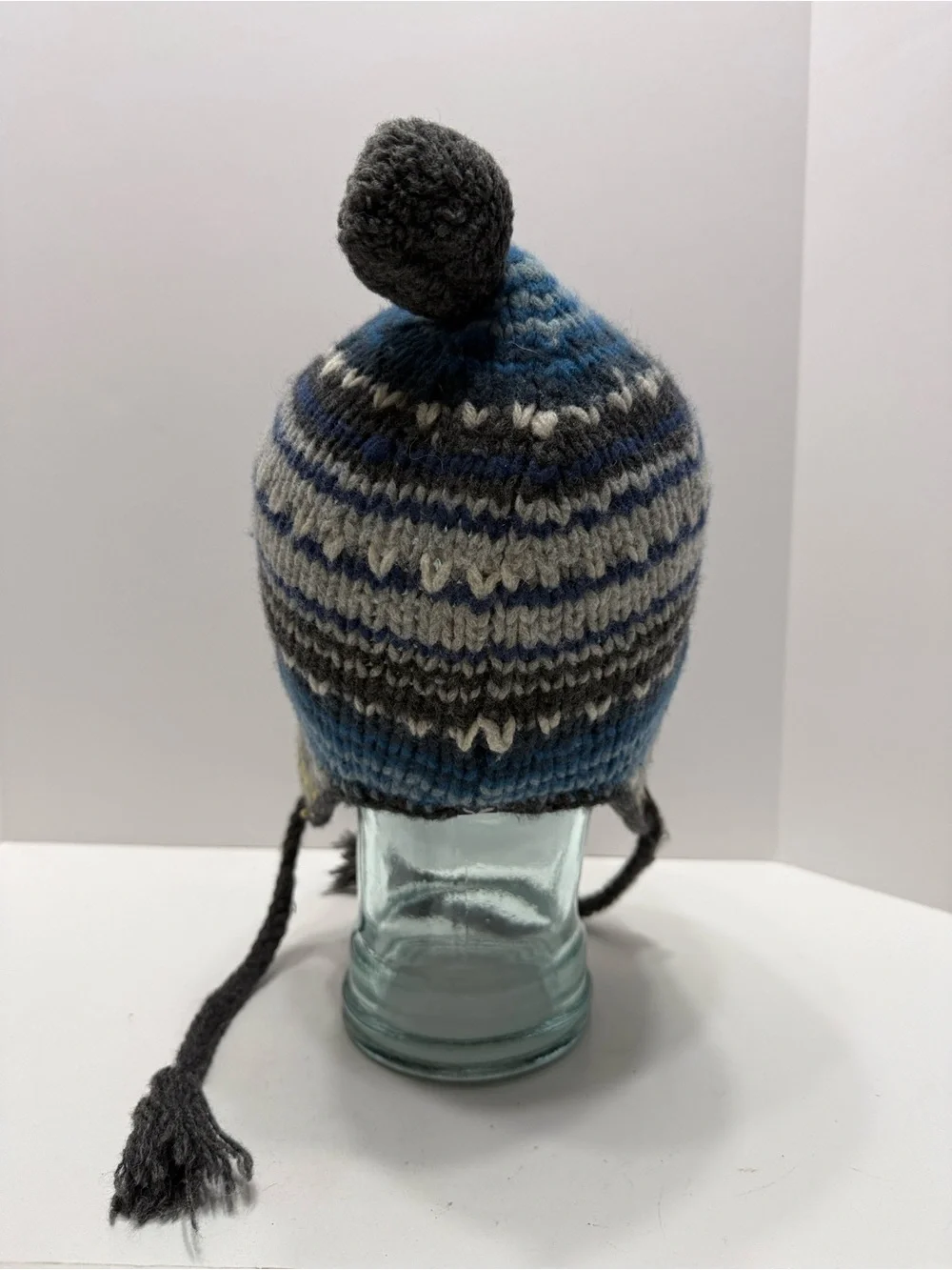 American Eagle Outfitters Blue, Gray, White & Yellow Striped Knit Earflap Hat